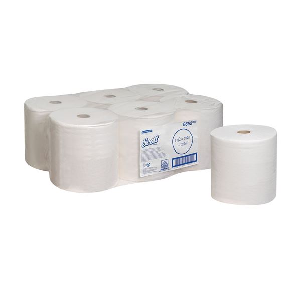 Scott® Performance Hand Towels 6665 - 200m white, 1 ply sheet per roll (case contains 6 rolls)