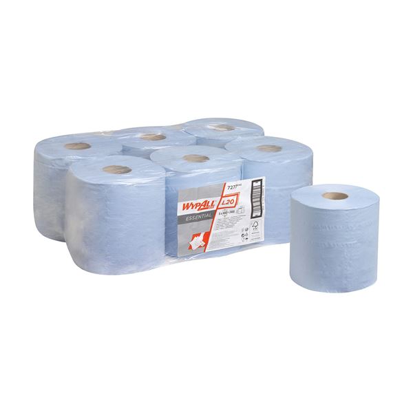 WypAll® L20 Essential Wiper Centrefeed 7277 - 6 rolls x 400 blue, 2 ply sheets
