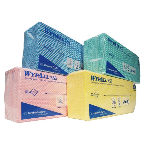 WypAll® X50 Cleaning Cloths 7441 - 6 packs x 50 interfolded, blue, 1 ply cloths