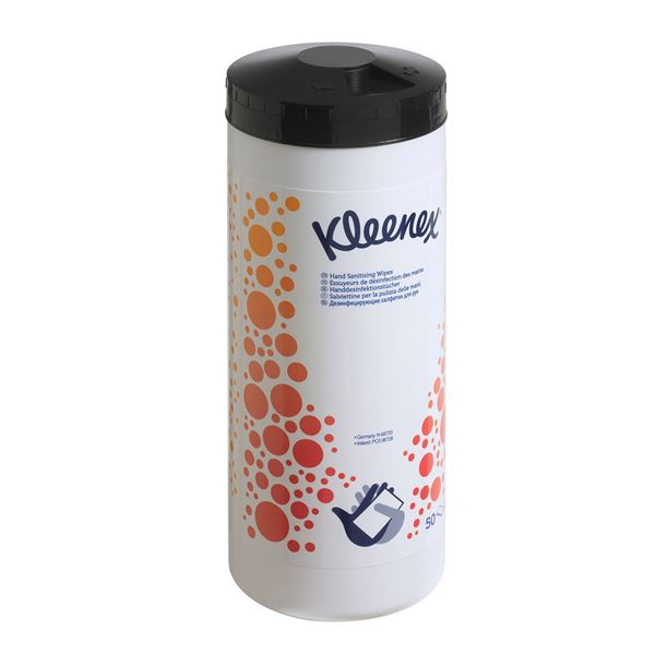 KLEENEX Hand Sanitizing Wipes (product code 7784), 50 white sheets per canister