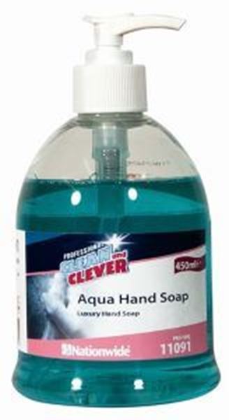 6x450ml Clean & Clever Hand Soap Pump Top Bottle - Aqua