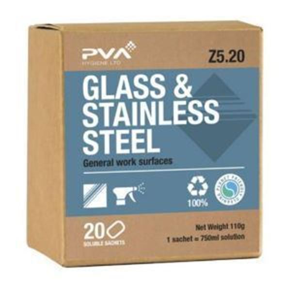 1x20 PVA Soluble Glass & Stainless Steel Cleaner Sachets