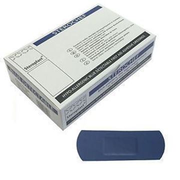 x100 7.5x2.5cm Sterochef Detectable Plasters - Blue