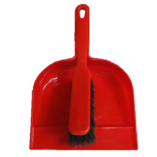 Picture of Plastic Dustpan & Brush Soft - Red