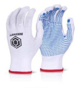 Show details for Tronix Knitted Nylon Polka Dot Gloves - White/Blue Picture of Tronix Knitted Nylon Polka Dot Gloves - White/Blue