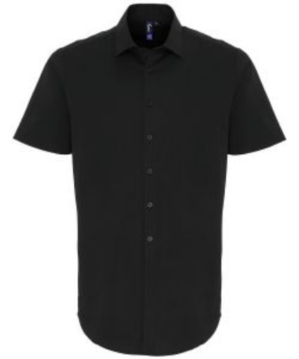 Picture of Premier Mens Stretch Fit Cotton Poplin Short Sleeve Shirt - Black 4X Large