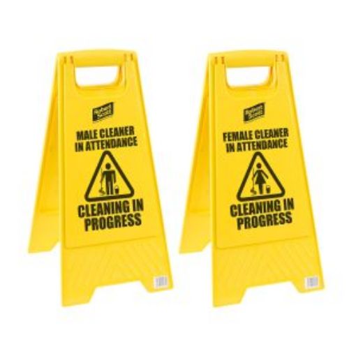 Picture of Male / Female Attendant Safety Floor Sign - Yellow