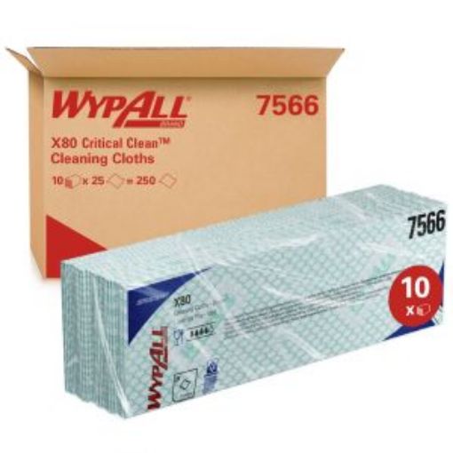 Picture of 7565 Wypall® X80 Critical Clean Interfold Wipes 10x25 - Green 