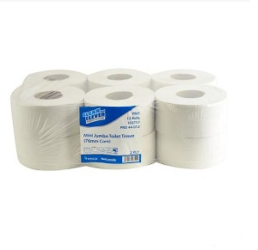 Picture of Clean & Clever PM3 Mini Jumbo Toilet Rolls 2ply 3" 12x200m