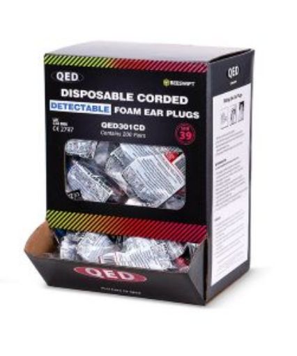 Picture of QED Metal Detectable Disposable Corded Ear Plugs SNR39db
